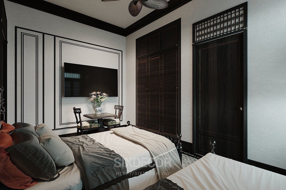 Phòng ngủ được trang trí bởi các nội thất màu nâu mang đến sự sang trọng